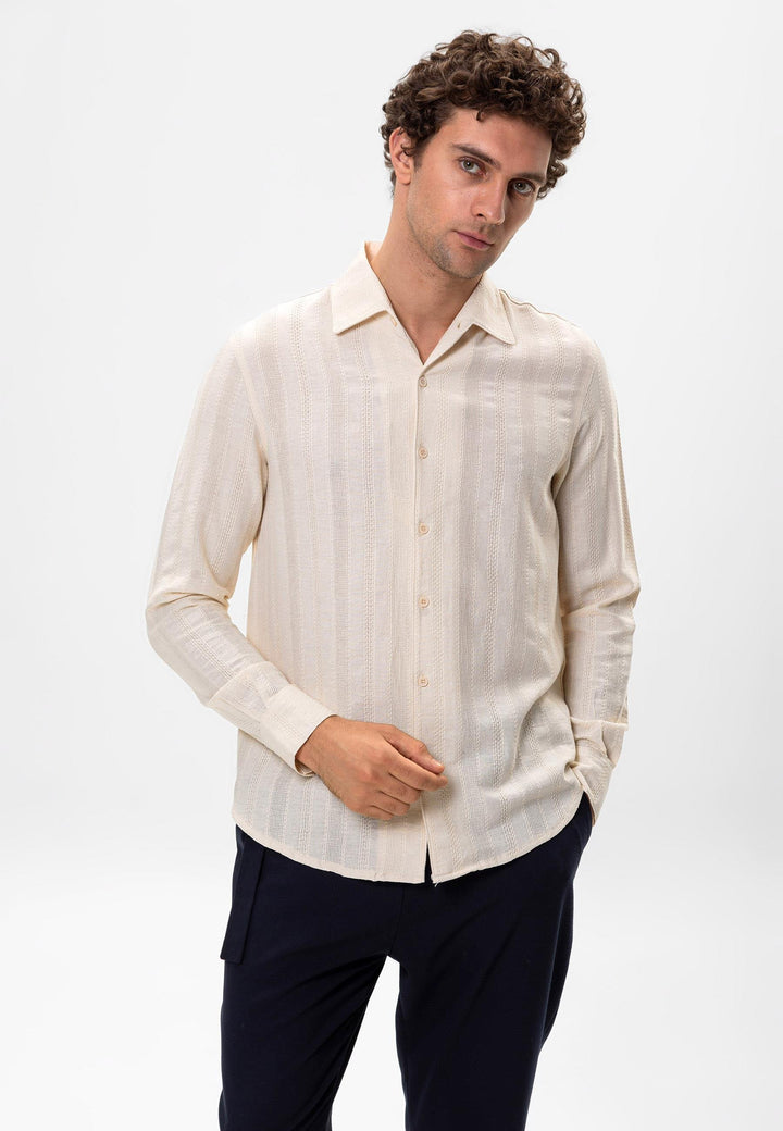 ANT Antioch Ecru Knitted Patterned Men's Shirt - Rijswijk