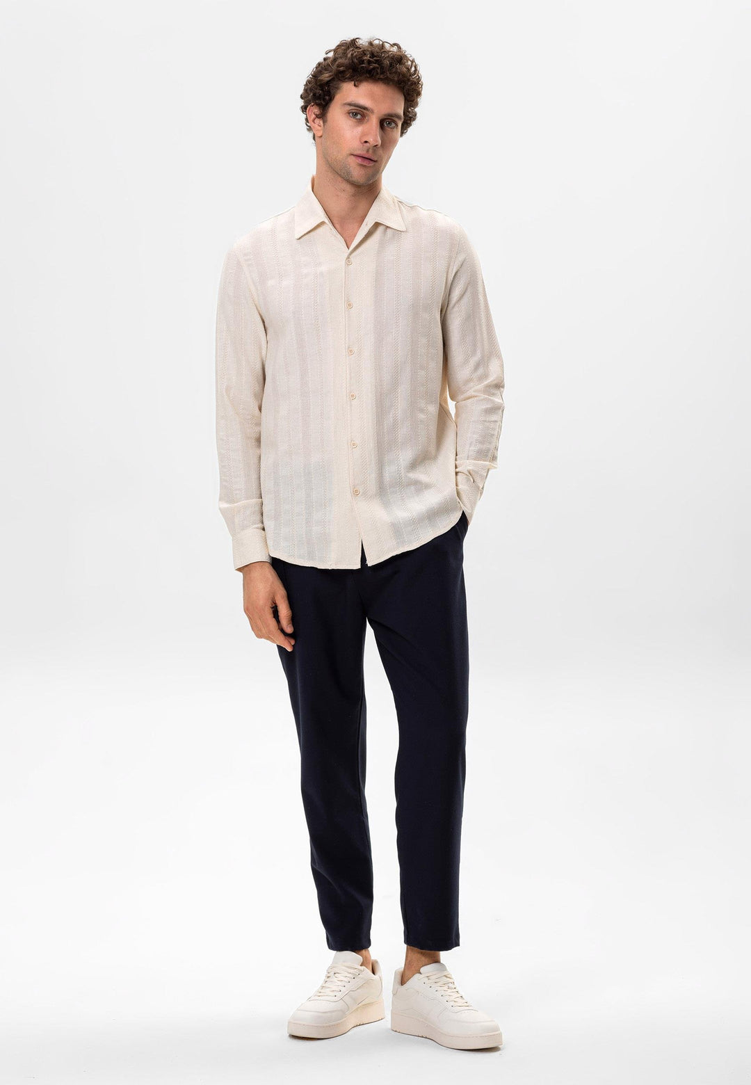 ANT Antioch Ecru Knitted Patterned Men's Shirt - Rijswijk
