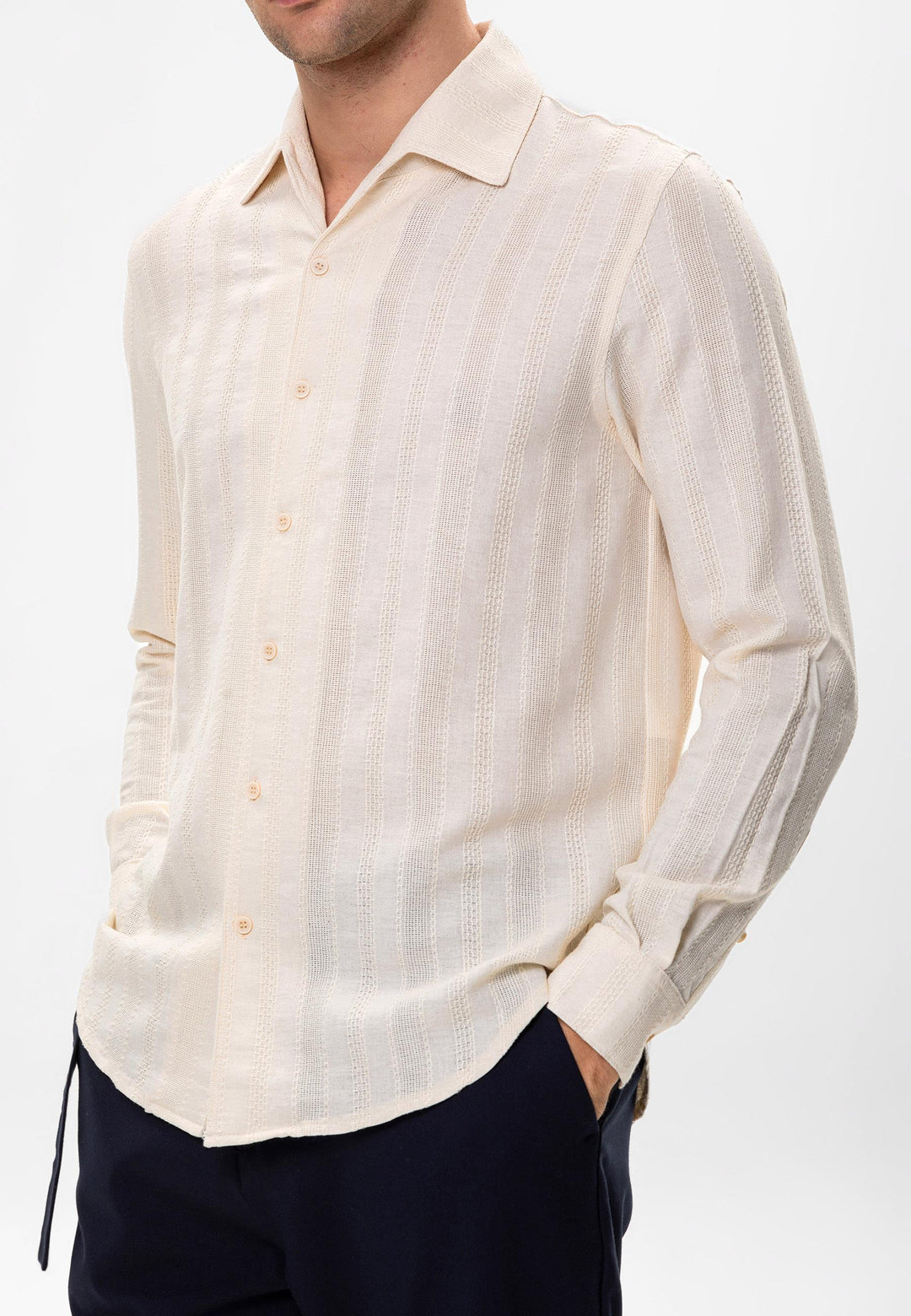 ANT Antioch Ecru Knitted Patterned Men's Shirt - Rijswijk