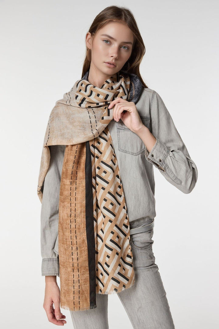 Ecru Patchwork Patterned Shawl BCNSV-25WT1037 - Bootle