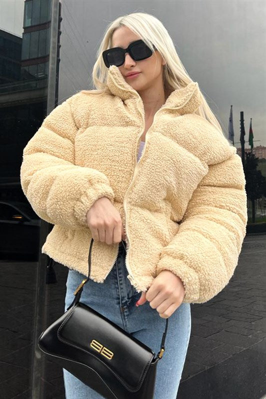 MDX Ecru Plush Basic Crop Jacket MG1634 - Yucaipa
