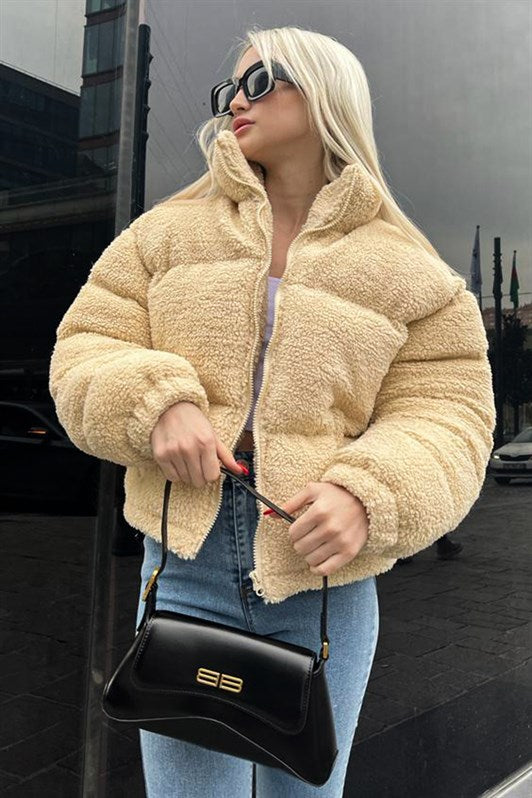 MDX Ecru Plush Basic Crop Jacket MG1634 - Yucaipa