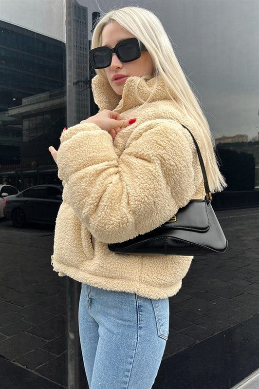 MDX Ecru Plush Basic Crop Jacket MG1634 - Yucaipa