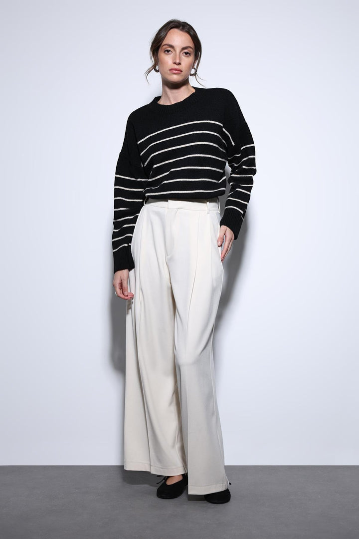 ANT Antioch Ecru Pleated Palazzo Women's Pants - Lower Merion