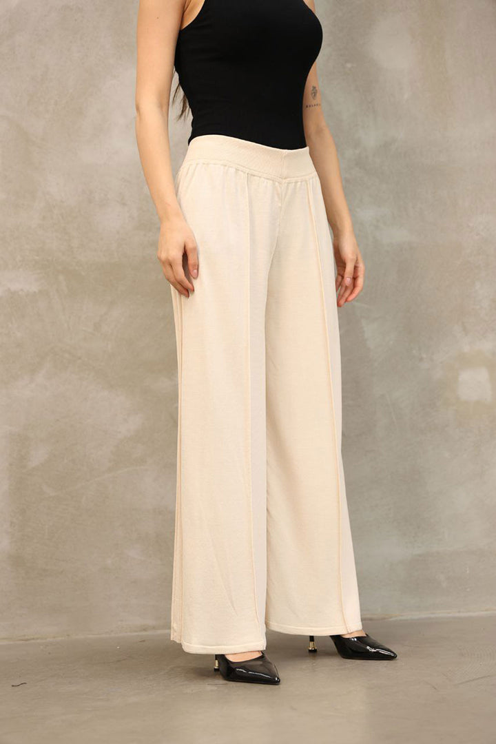 Ecru Pleated Knit Pants BCES-252035 - Apizaco