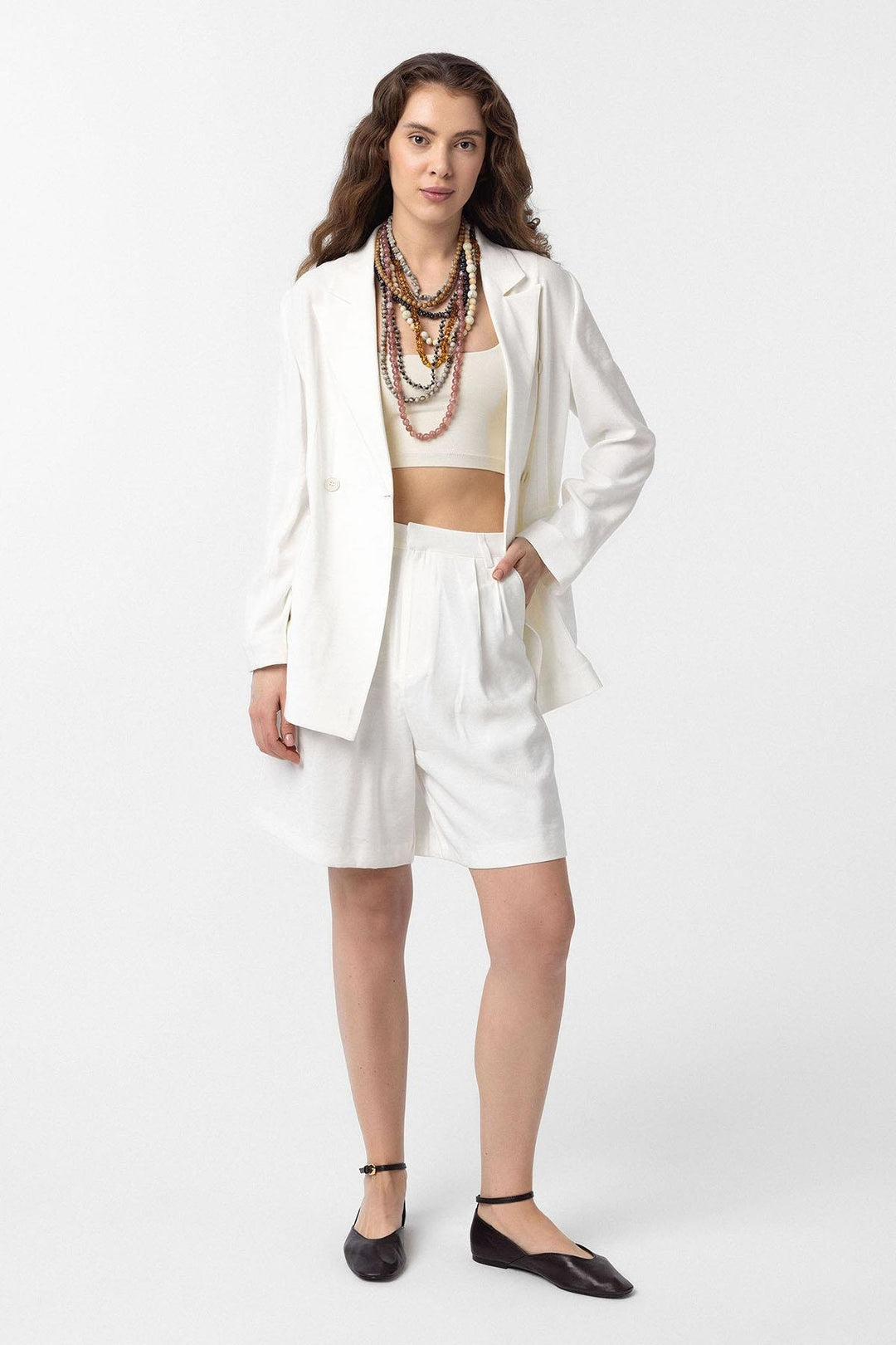 ANT Antioch Ecru Linen Blend Women's Bermuda Shorts - Alameda