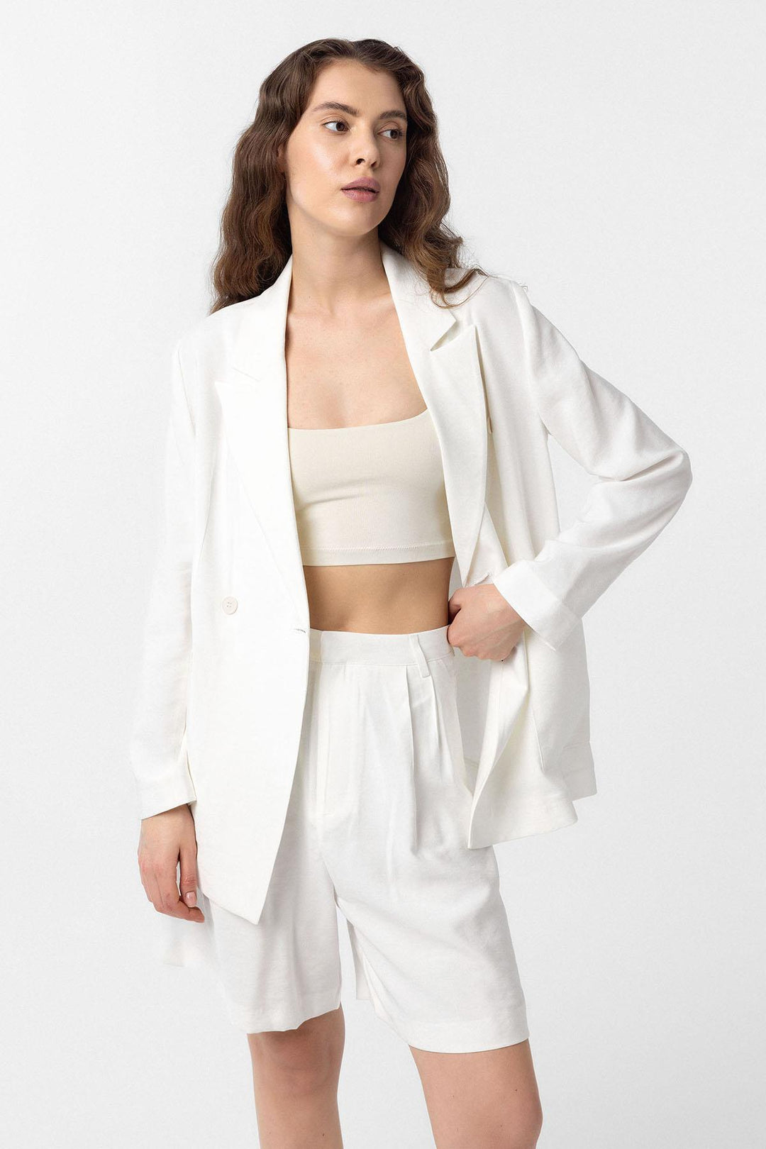 ANT Antioch Ecru Linen Blend Women's Bermuda Shorts - Alameda