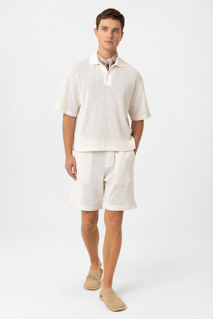 ANT Antioch Ecru Polo Neck Textured Relaxed Fit Men's T-Shirt - Cerignola