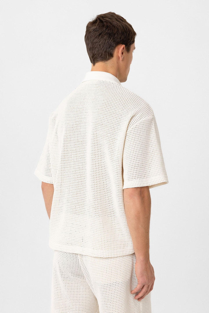 ANT Antioch Ecru Polo Neck Textured Relaxed Fit Men's T-Shirt - Cerignola