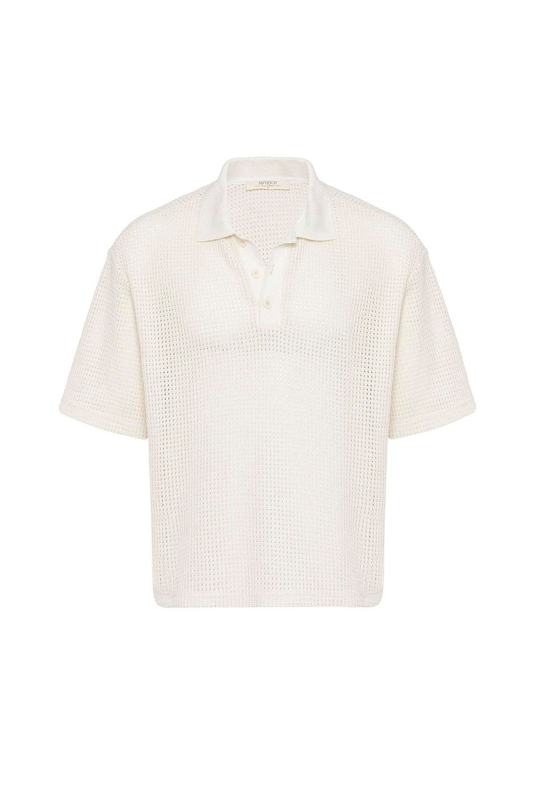 ANT Antioch Ecru Polo Neck Textured Relaxed Fit Men's T-Shirt - Cerignola