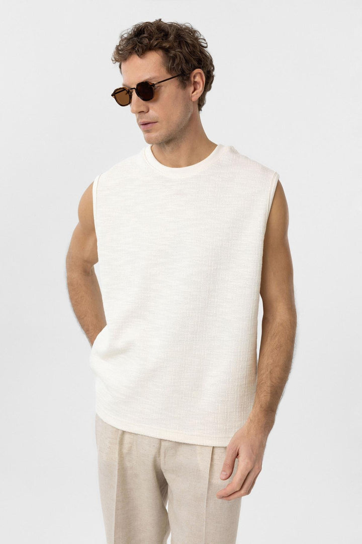 ANT Antioch Ekru Regular Fit Dokulu Erkek Kolsuz T-Shirt - Brantford
