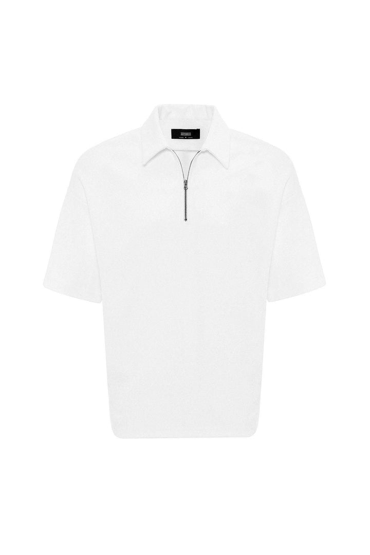 ANT Antioch Ekru Relax Fit Fermuarlı Polo Yaka Erkek T-Shirt - Alcorcón