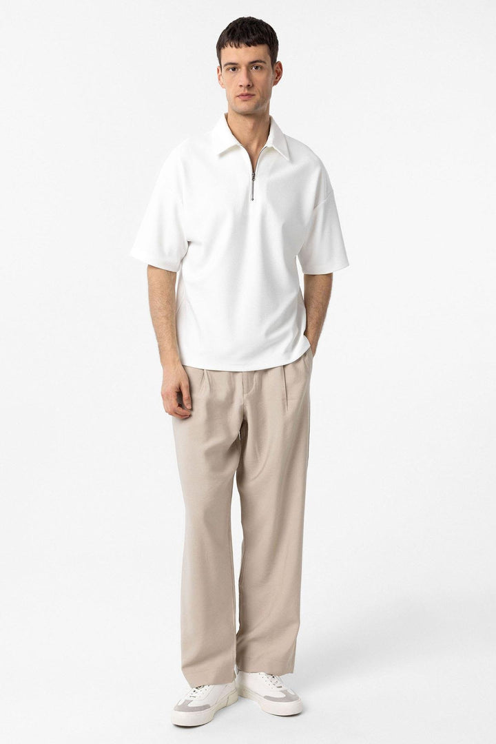 ANT Antioch Ekru Relax Fit Fermuarlı Polo Yaka Erkek T-Shirt - Alcorcón