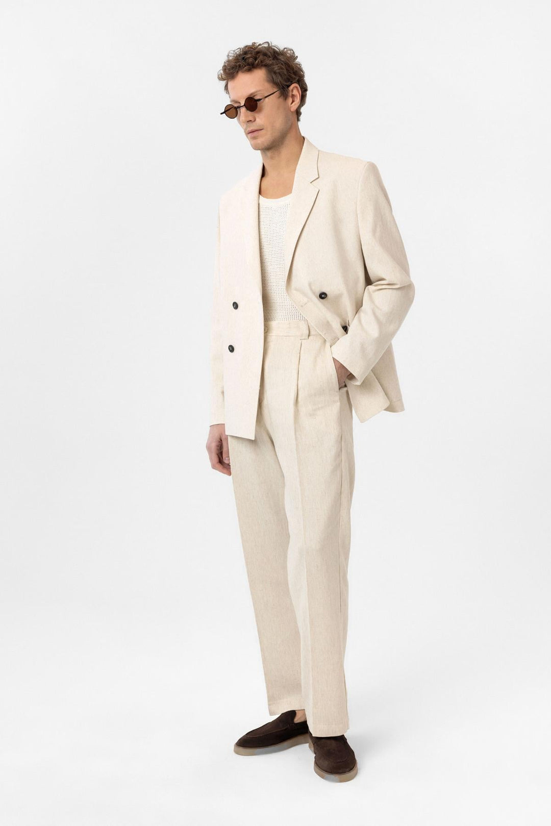 ANT Antioch Ekru Relax Fit Keten Karışımlı Erkek Blazer Ceket - Ameca