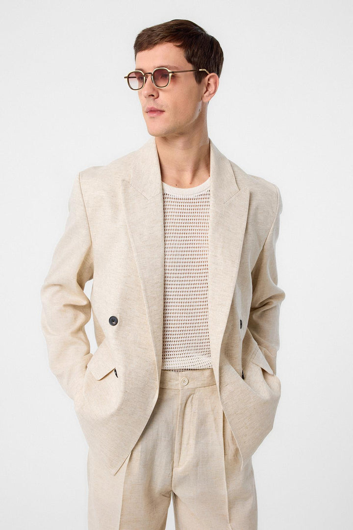 ANT Antioch Ecru Relax Fit Linen Blend Men's Blazer Jacket - Seraing