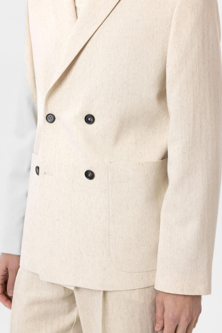 ANT Antioch Ekru Relax Fit Keten Karışımlı Erkek Blazer Ceket - Ameca