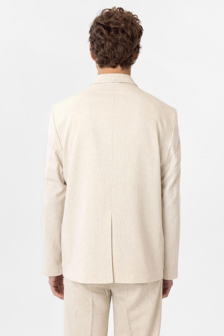 ANT Antioch Ekru Relax Fit Keten Karışımlı Erkek Blazer Ceket - Ameca