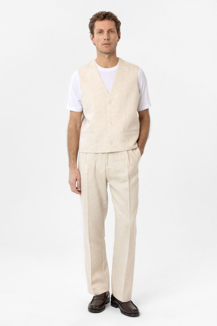 ANT Antioch Ecru Relax Fit Linen Blend Men's Vest - Ecatepec