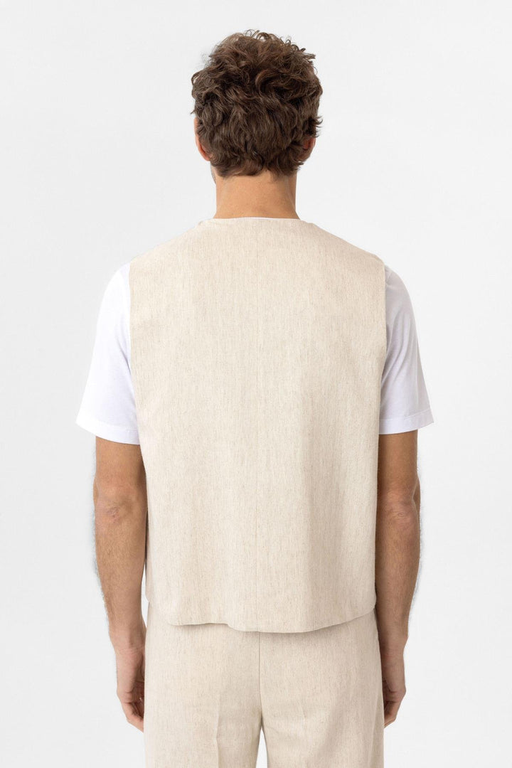 ANT Antioch Ekru Relax Fit Keten Karışımlı Erkek Yelek - Menomonee Falls