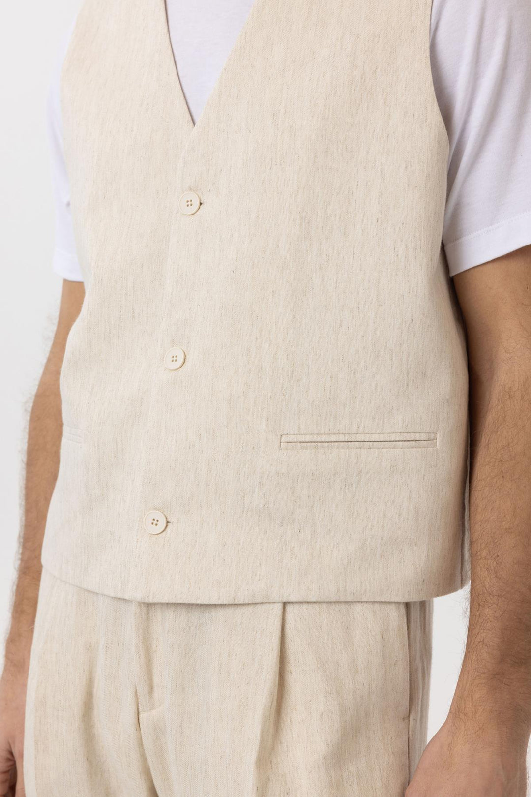 ANT Antioch Ekru Relax Fit Keten Karışımlı Erkek Yelek - Menomonee Falls