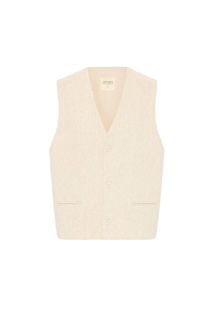 ANT Antioch Ekru Relax Fit Keten Karışımlı Erkek Yelek - Menomonee Falls