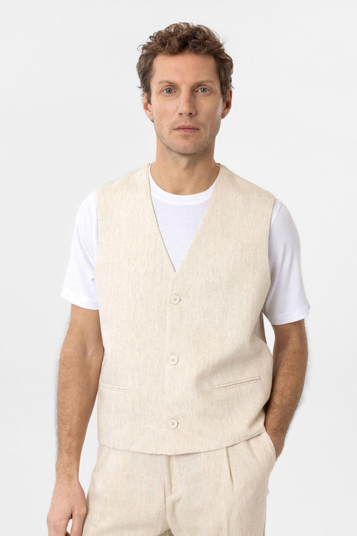ANT Antioch Ecru Relax Fit Linen Blend Men's Vest - Ecatepec