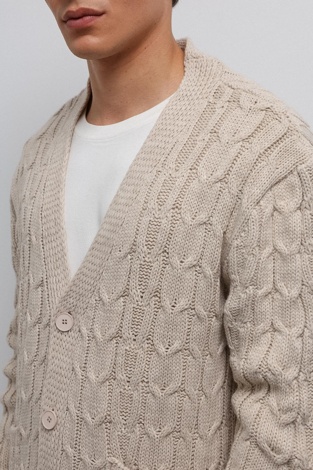 ANT Antioch Ekru Saç Örgülü Dokulu Erkek Hırka - Bayreuth