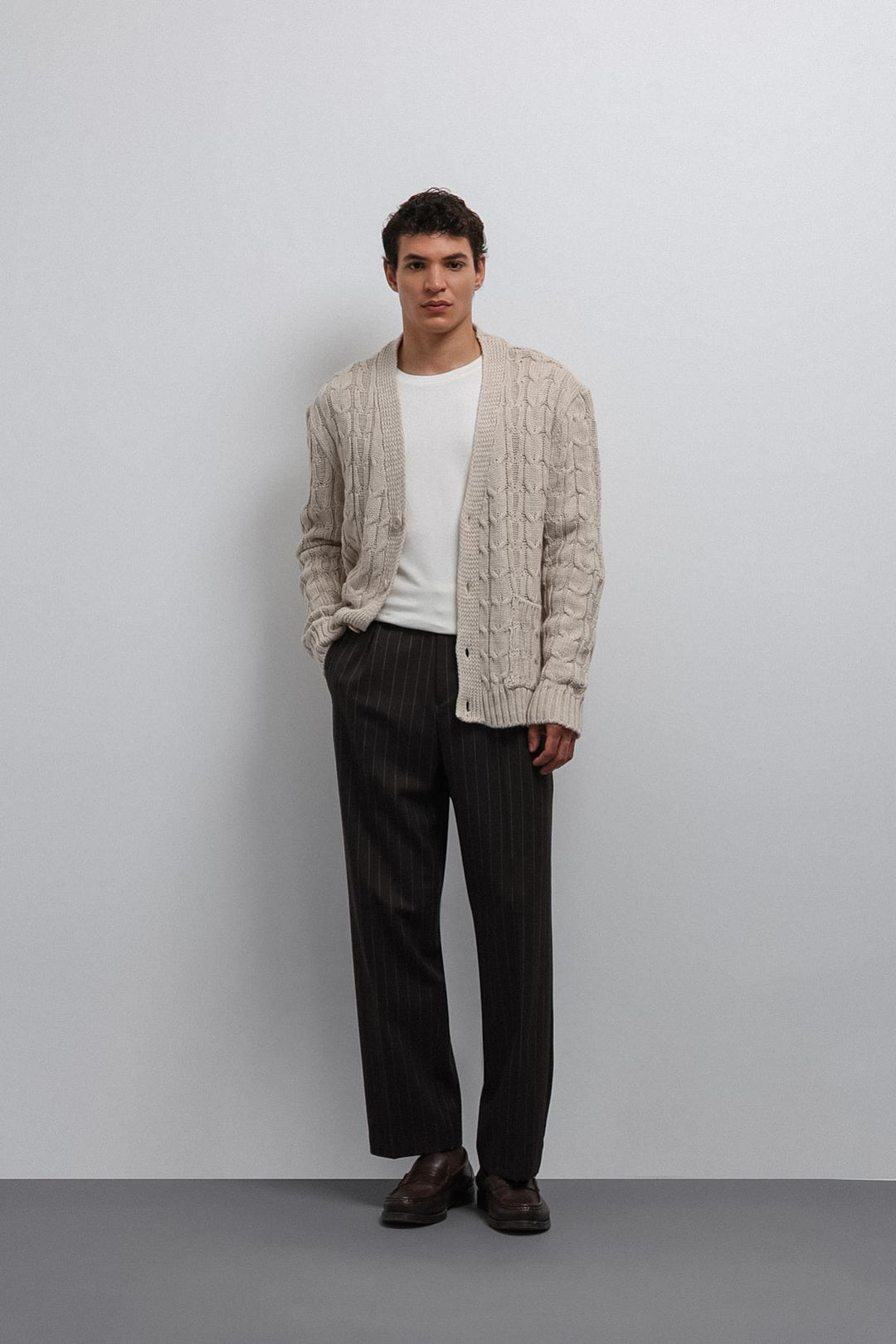 ANT Antioch Ekru Saç Örgülü Dokulu Erkek Hırka - Bayreuth