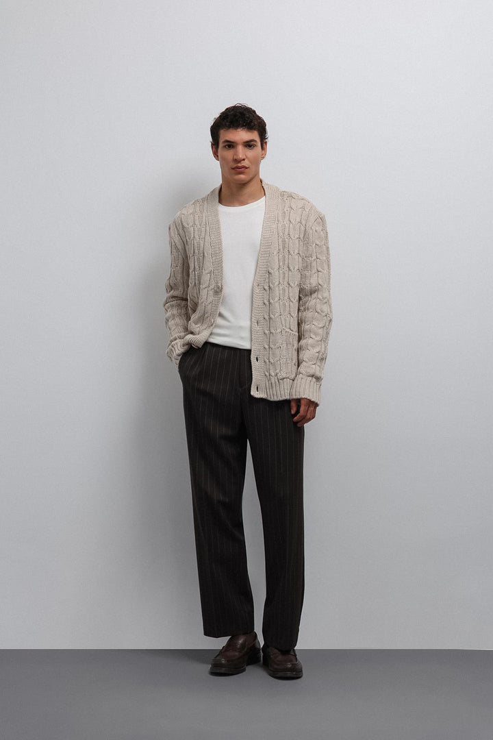 ANT Antioch Ekru Saç Örgülü Dokulu Erkek Hırka - Bayreuth