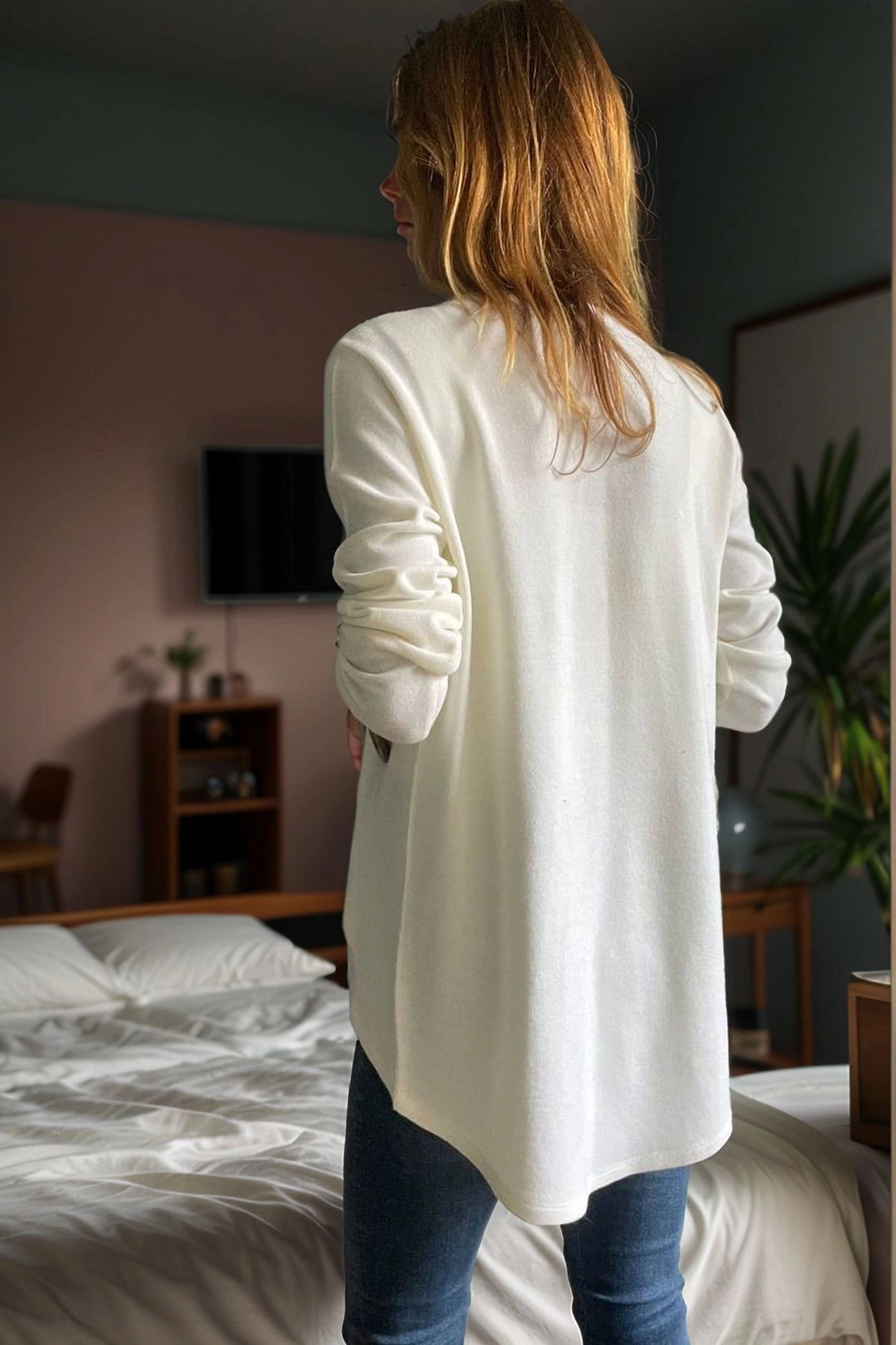 Ecru Shawl Collar Asymmetric Cut Buttoned Slouchy Cardigan BCBSK-25700-3328 - Trapani