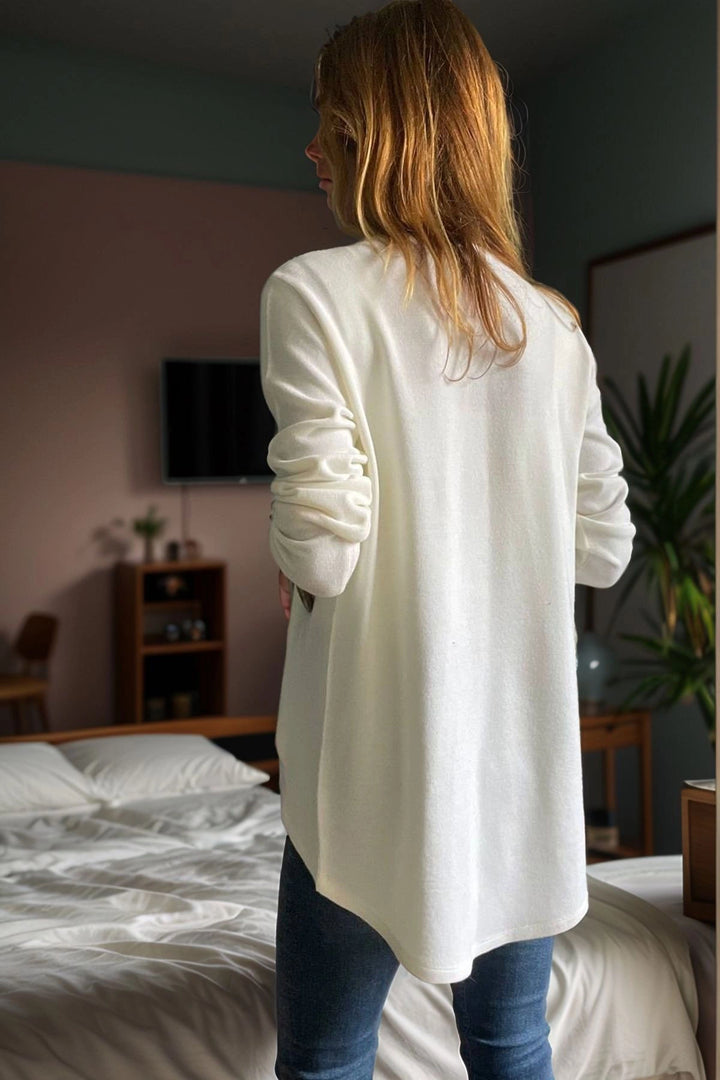 Ecru Shawl Collar Asymmetric Cut Buttoned Slouchy Cardigan BCBSK-25700-3328 - Trapani
