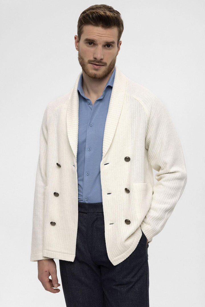 ANT Shawl Collar Double Breasted Closure Men's Cardigan - Santa Cruz