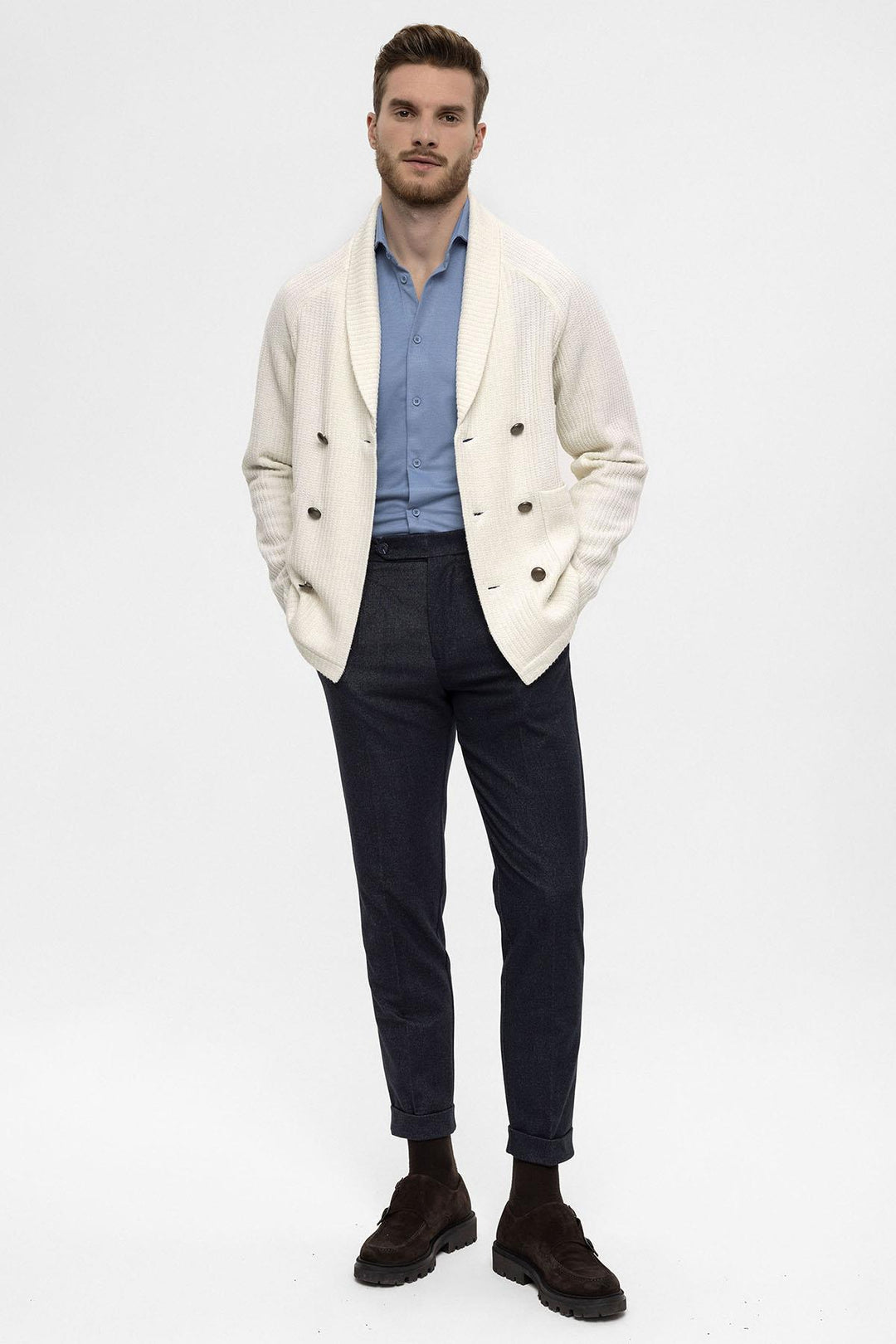 ANT Shawl Collar Double Breasted Closure Men's Cardigan - Santa Cruz