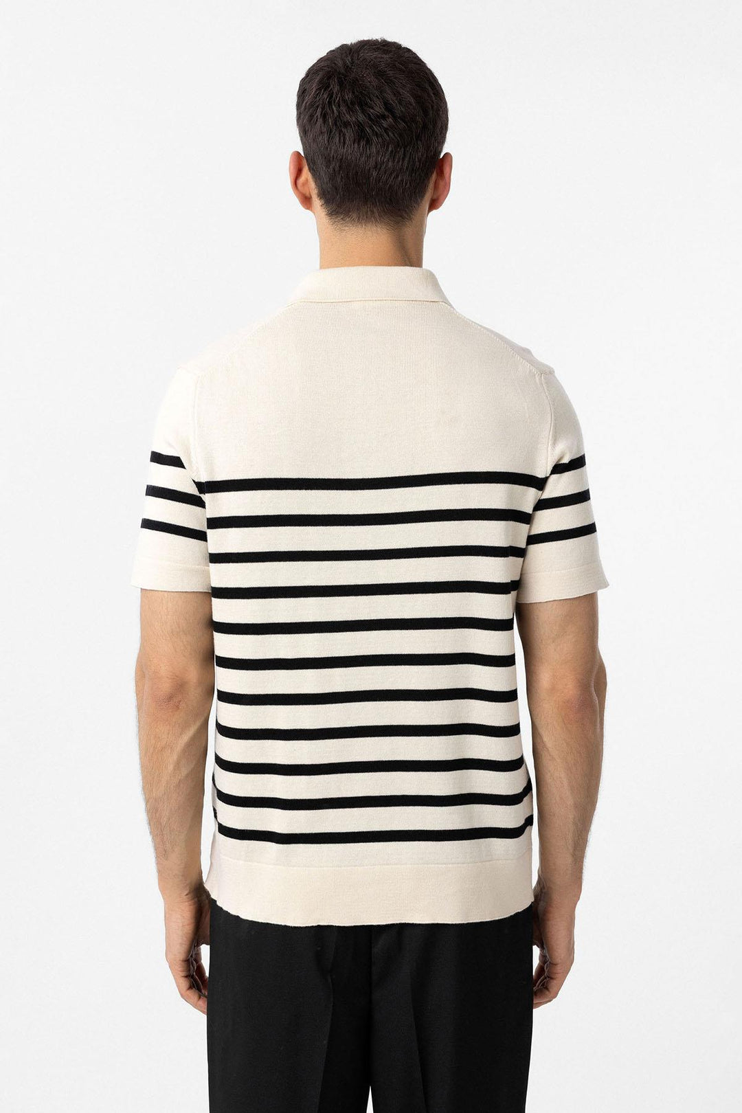 ANT Antioch Ecru-Black Polo Neck Striped Men's Knit T-Shirt - Lincoln