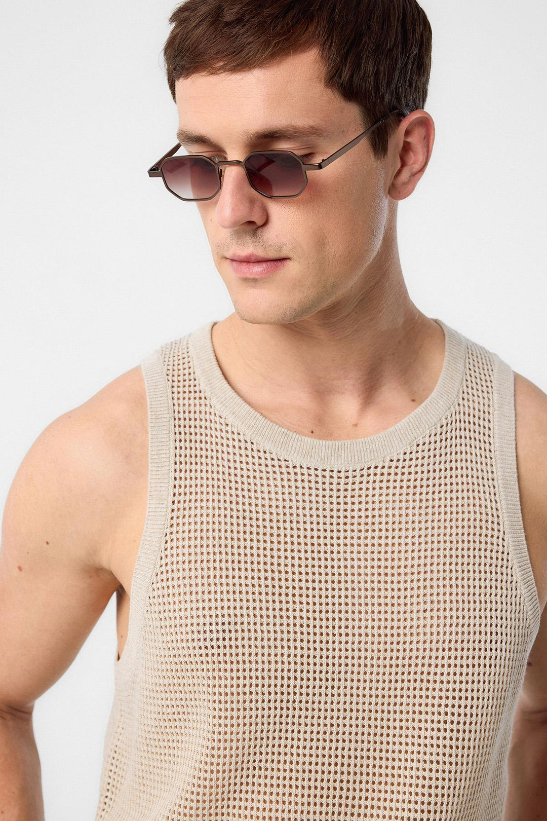 ANT Antioch Ecru Knit Men's Tank Top - Ede