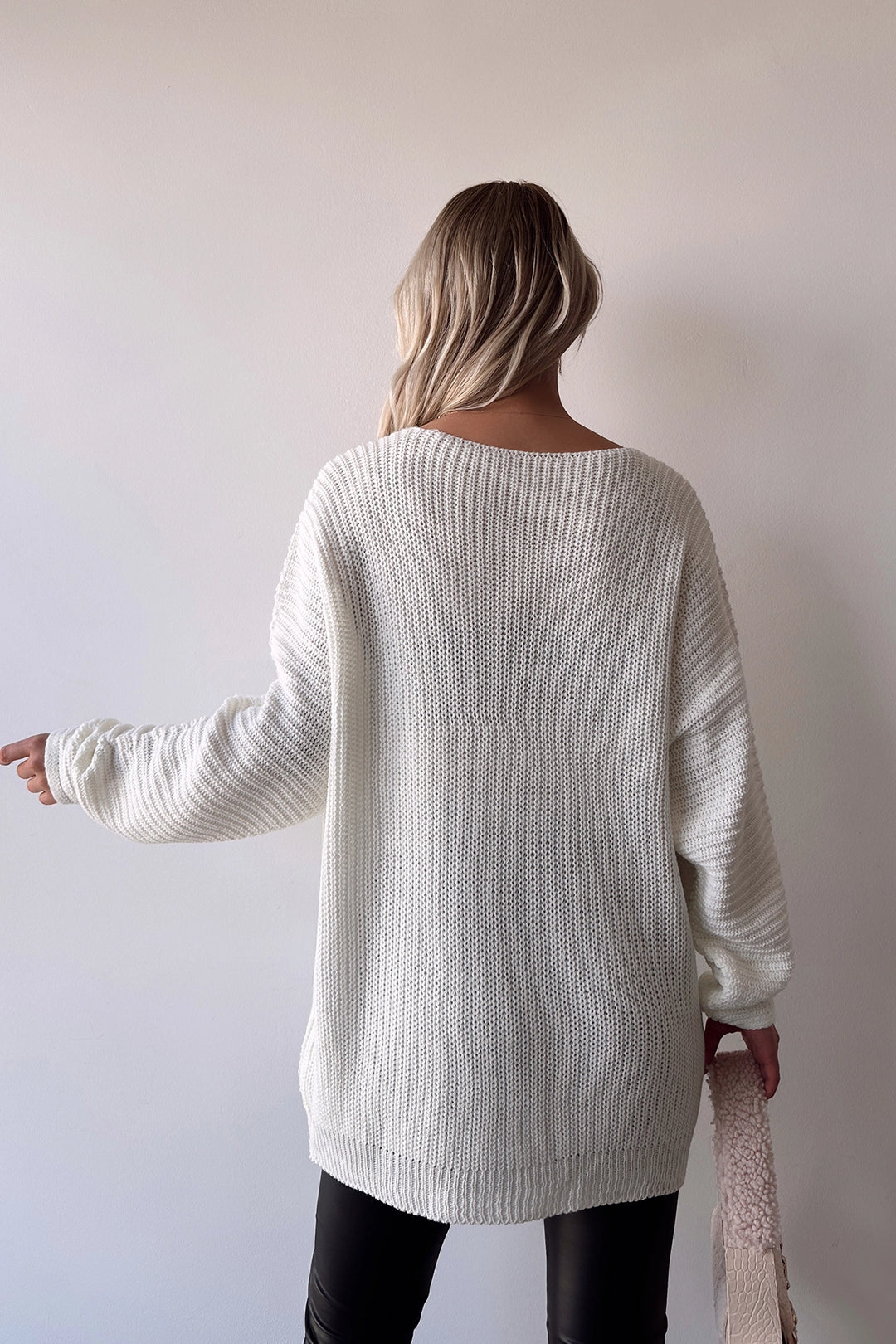 Ecru V-Neck Thessaloniki Knitted Winter Sweater BC231019 - Ogden