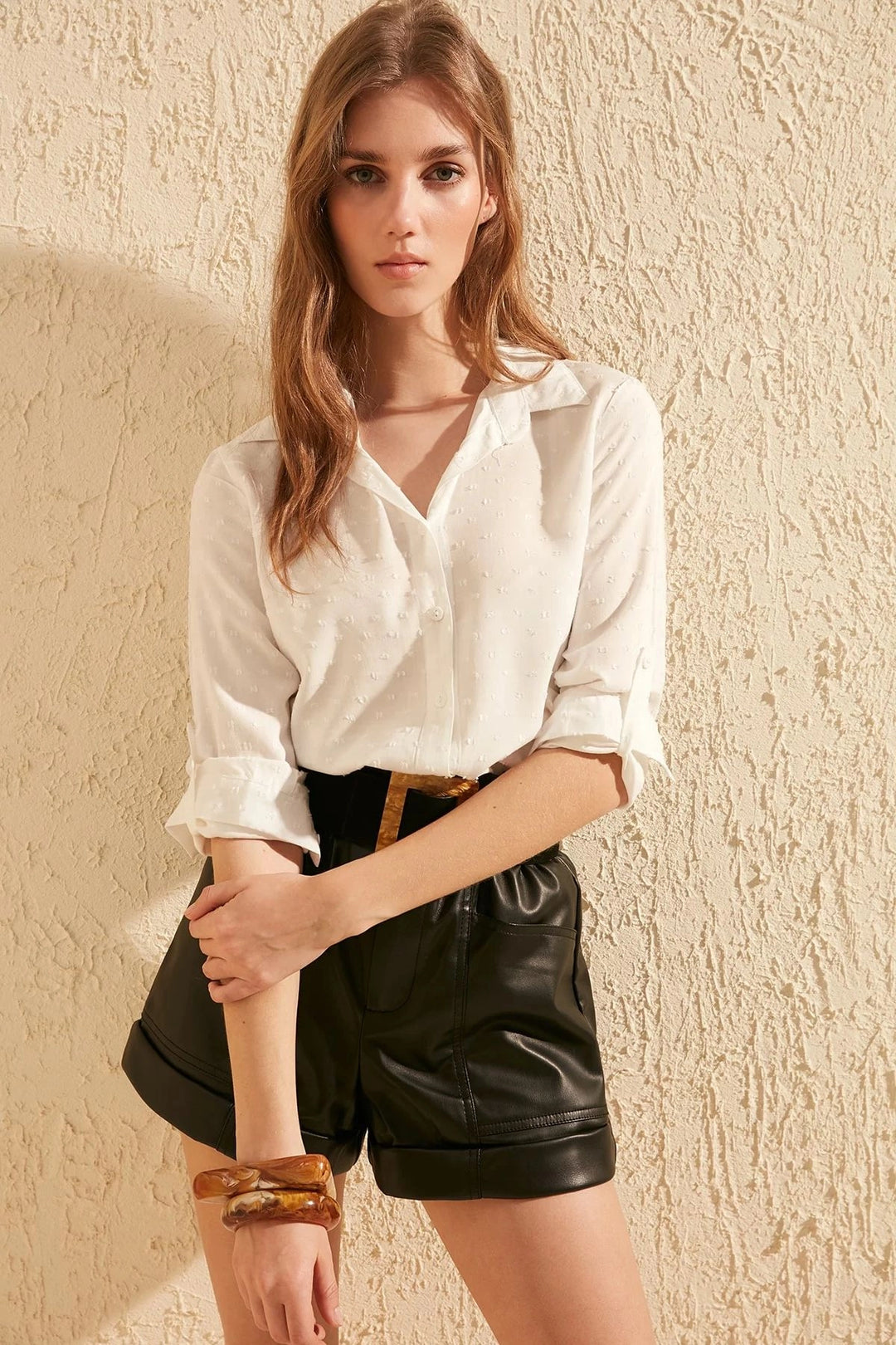 Ecru Viscose Basic Shirt BCBSK-25700-K4094 - Leverkusen