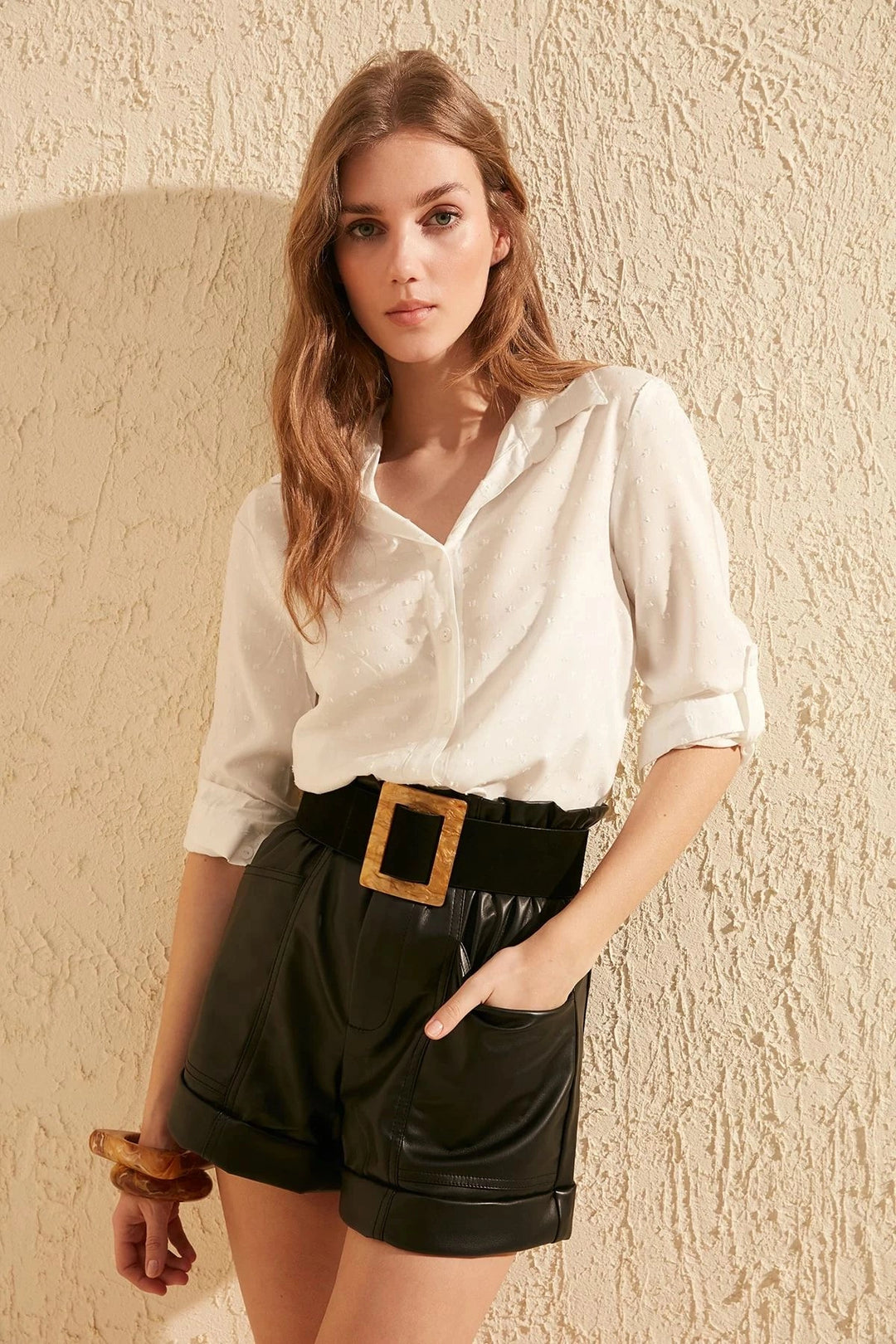 Ecru Viscose Basic Shirt BCBSK-25700-K4094 - Leverkusen