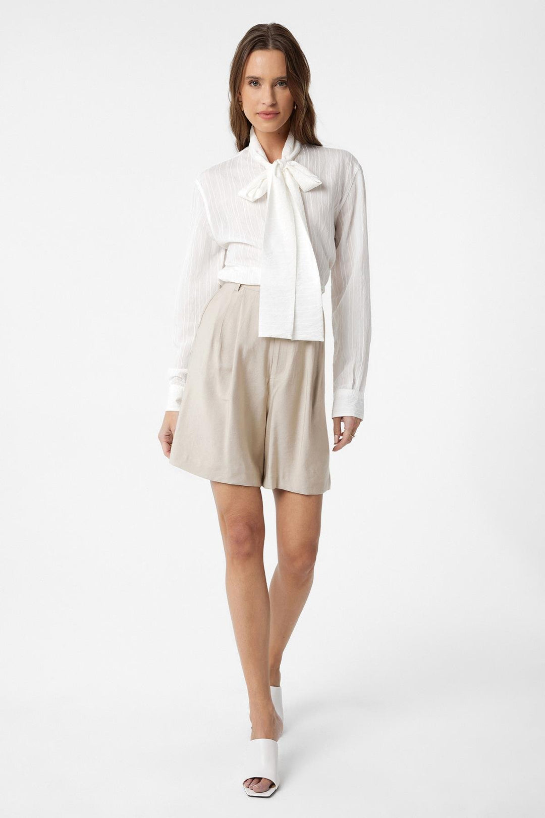 ANT Antioch Ecru Collared Women's Shirt with Scarf - Galveston