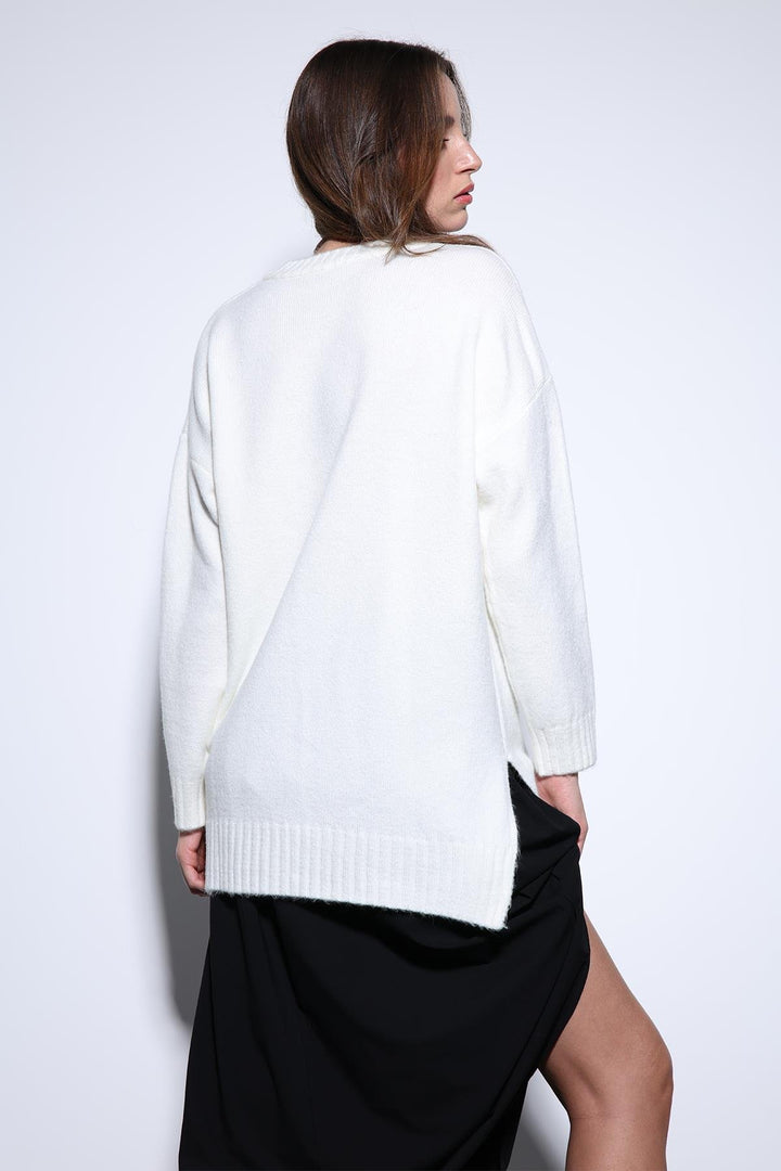 ANT Antioch Ecru Slit Detailed Women's Sweater - Netishyn