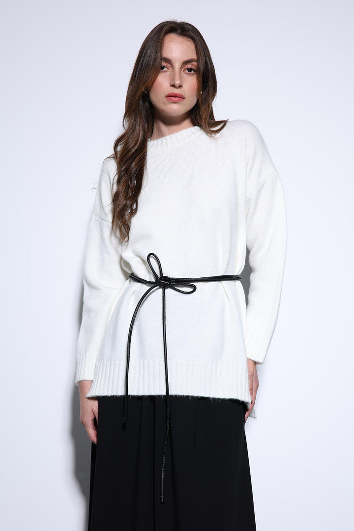 ANT Antioch Ecru Slit Detailed Women's Sweater - Netishyn