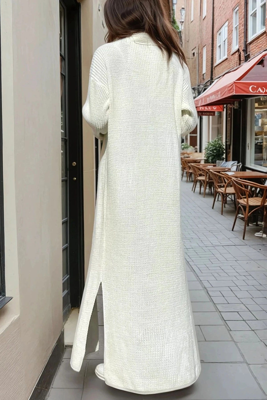 Ecru Slit Loose Long Poncho Dress BCBSK-25700-CCK95007 - Milpitas
