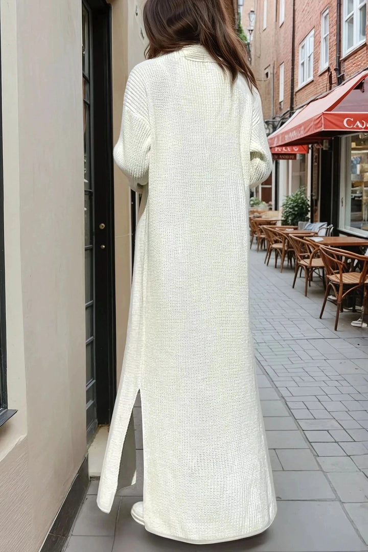 Ecru Slit Loose Long Poncho Dress BCBSK-25700-CCK95007 - Milpitas
