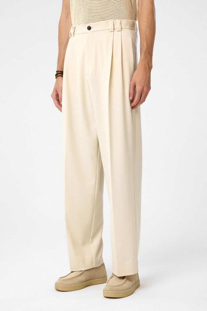 ANT Antioch Ecru High Rise Relax Fit Pleated Men's Pants - Chornomorsk