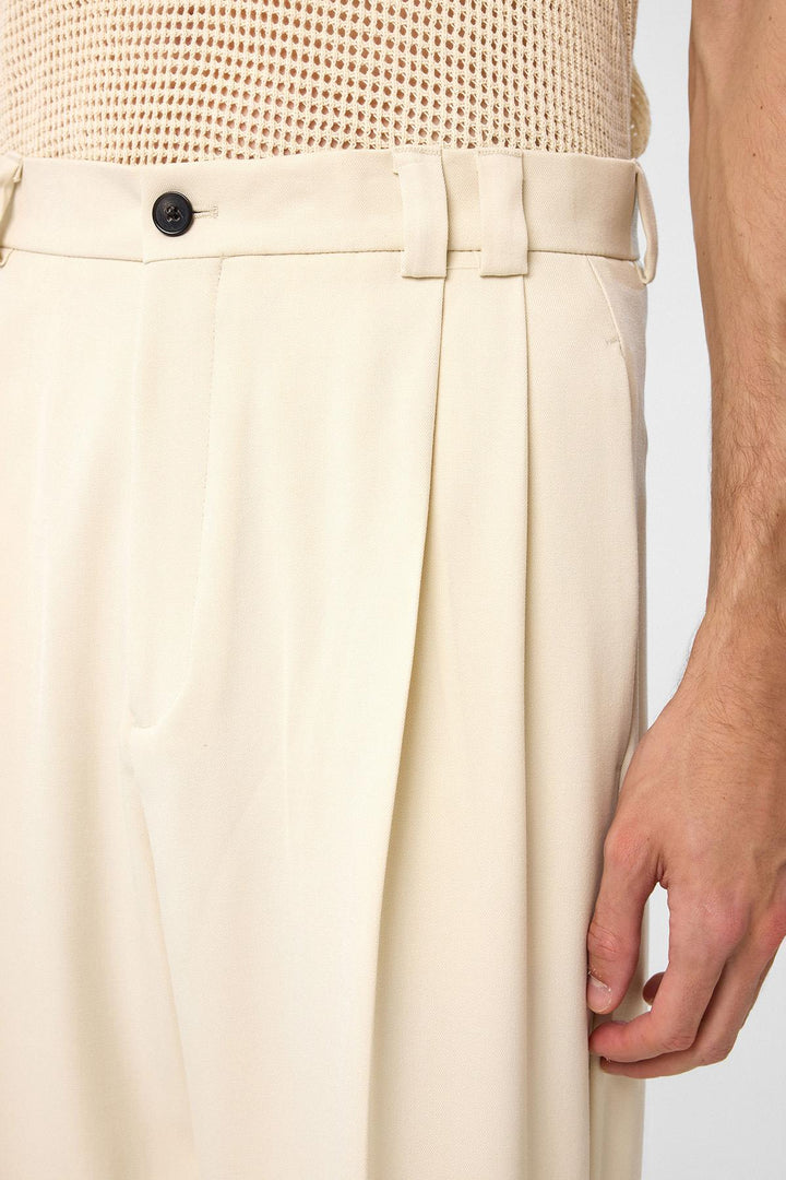 ANT Antioch Ecru High Rise Relax Fit Pleated Men's Pants - Chornomorsk