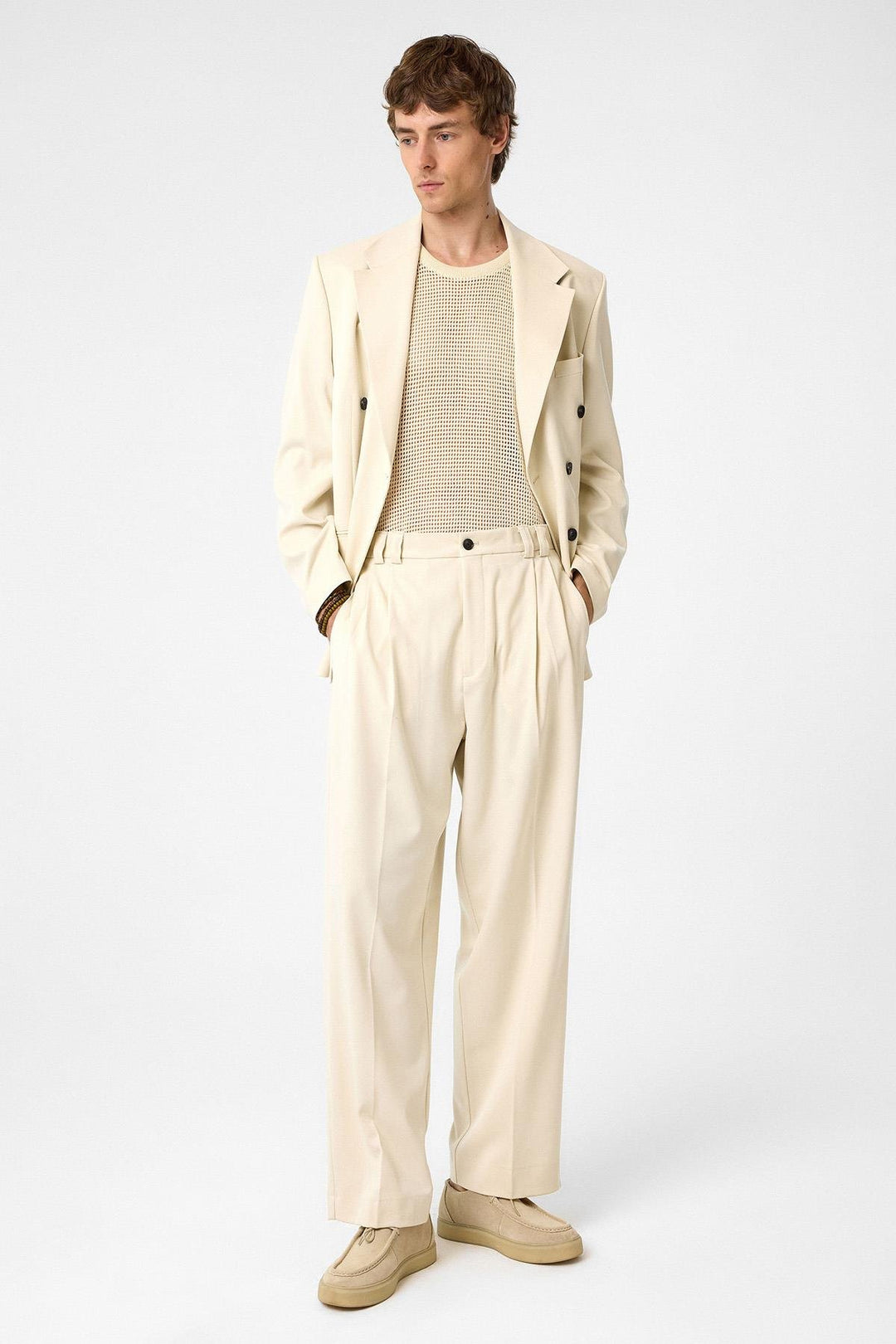 ANT Antioch Ecru High Rise Relax Fit Pleated Men's Pants - Diamond Bar