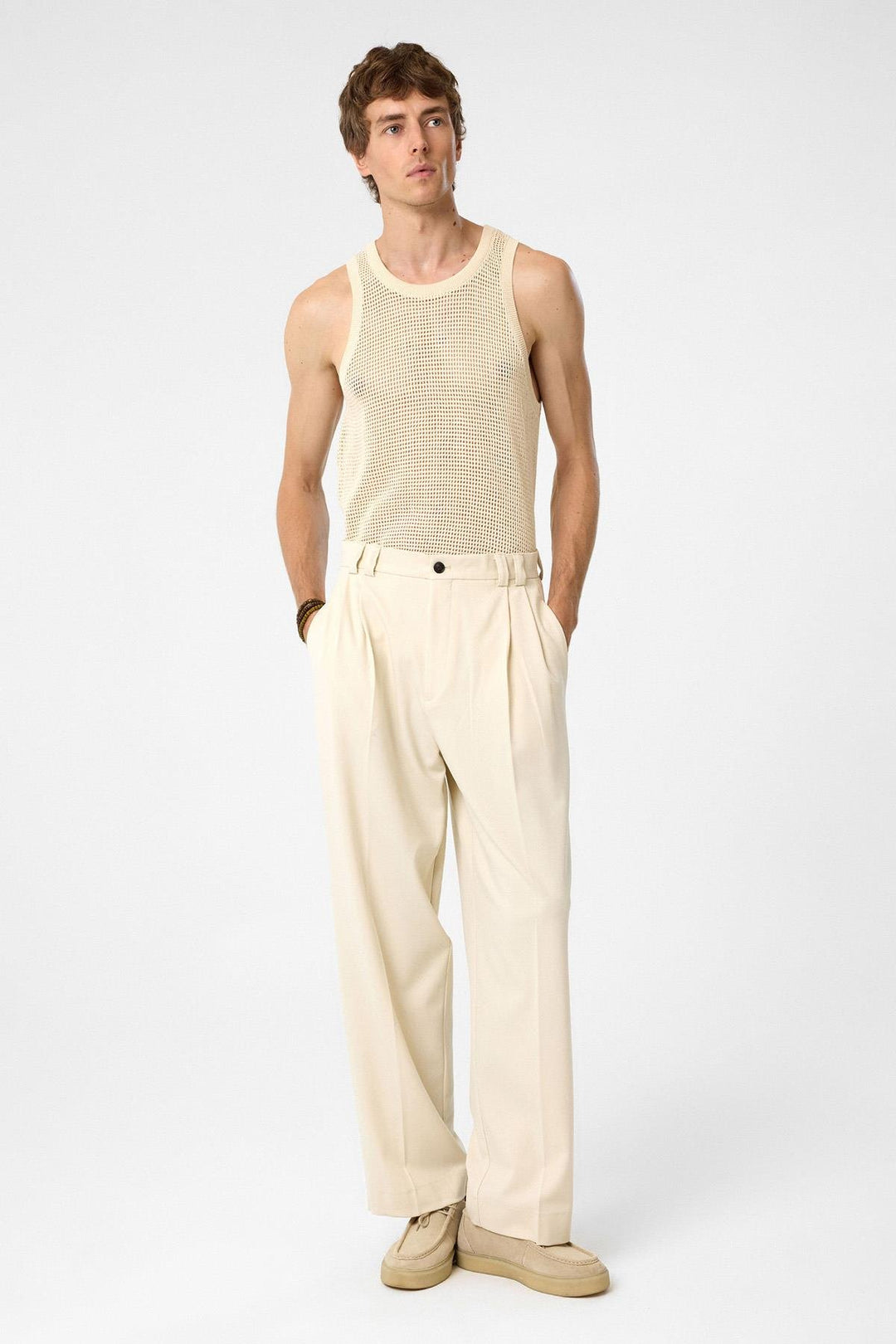 ANT Antioch Ecru High Rise Relax Fit Pleated Men's Pants - Chornomorsk