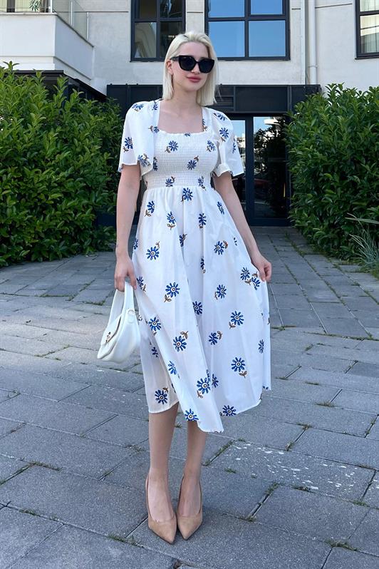 MDX Blue Patterned Elastic Waist Midi Dress - MG2101 - Southampton