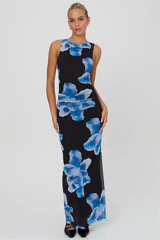 MDX Blue Patterned Mesh High Neck Maxi Dress MG2097 - Bilhorod-Dnistrovskyi