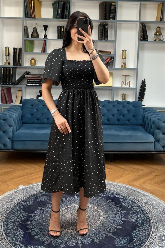 MDX Black Patterned Elastic Waist Midi Dress - MG2101 - Oberhausen